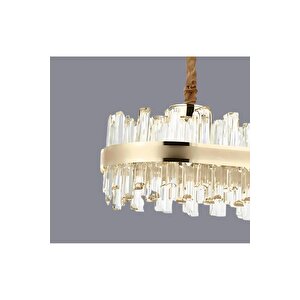 Luxury Modern Tasarım Kristal Taşlı Led Avize Crystal Ledli Gold Sarı Elips Yemek Masası