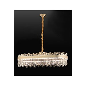 Luxury Modern Tasarım Kristal Taşlı Led Avize Crystal Ledli Gold Sarı Elips Yemek Masası