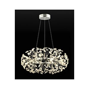 Luxury Collection Modern Tasarım Kristal Taşlı Sarkıt Avize 55 Cm Krom Gümüş