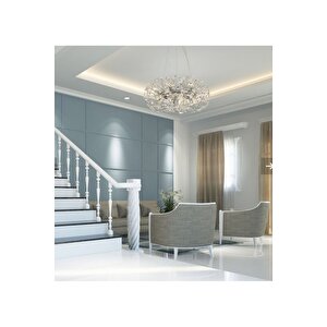 Luxury Collection Modern Tasarım Kristal Taşlı Sarkıt Avize 55 Cm Krom Gümüş