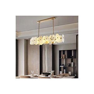 Luxury Exclusive Modern Marble Tasarım Ledli Mermer Avize Eskitme Gold Sarı Led Avize Elips 100 Cm