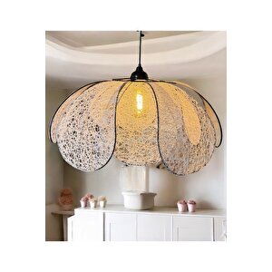 Modern Iskandinav Cozy Rose Çiçek Sarkıt Avize Tasarım Kumaş Salon Avizesi