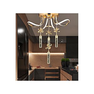 Luxury Modern Kristal Taşlı Sarkıt Kelebek Taşlı Led Avize Gold Sarı