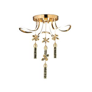 Luxury Modern Kristal Taşlı Sarkıt Kelebek Taşlı Led Avize Gold Sarı