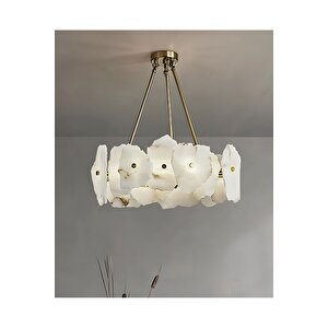Luxury Exclusive Modern Marble Tasarım Ledli Mermer Avize Eskitme Gold Sarı Led Avize 60 Cm Çap