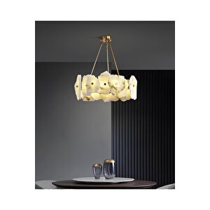 Luxury Exclusive Modern Marble Tasarım Ledli Mermer Avize Eskitme Gold Sarı Led Avize 60 Cm Çap