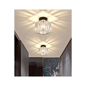Modern Luxury Plafonyer Kristal Taşlı Avize Kare Hol Antre Salon Avizesi Siyah
