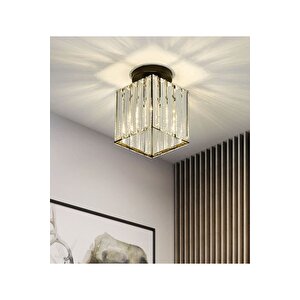 Modern Luxury Plafonyer Kristal Taşlı Avize Kare Hol Antre Salon Avizesi Siyah