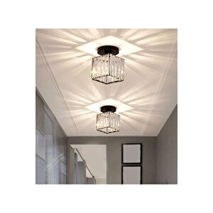 Modern Luxury Plafonyer Kristal Taşlı Avize Kare Hol Antre Salon Avizesi Siyah