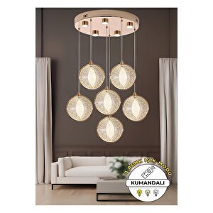 Modern Tasarım Venezia Led Avize Altılı Sarkıt Avize Kumandalı 3 Renk Dimmer Özellikli Gold Sarı
