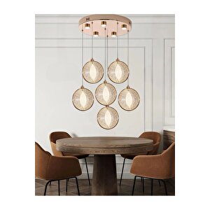 Modern Tasarım Venezia Led Avize Altılı Sarkıt Avize Kumandalı 3 Renk Dimmer Özellikli Gold Sarı