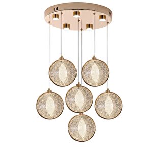 Modern Tasarım Venezia Led Avize Altılı Sarkıt Avize Kumandalı 3 Renk Dimmer Özellikli Gold Sarı