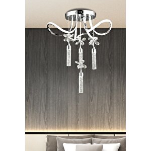 Luxury Postmodern Kristal Taşlı Sarkıt Led Avize Krom
