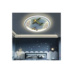 3 Renk Kumandalı Dimmer Özellikli Led Avize Uçak Sky Model Çocuk Odası Avize Mavi