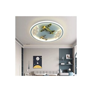 3 Renk Kumandalı Dimmer Özellikli Led Avize Uçak Sky Model Çocuk Odası Avize Mavi