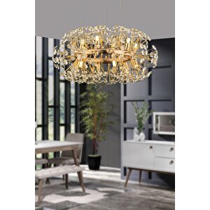 Luxury Collection Modern Kristal Taşlı Sarkıt Avize 60 Cm Gold Sarı