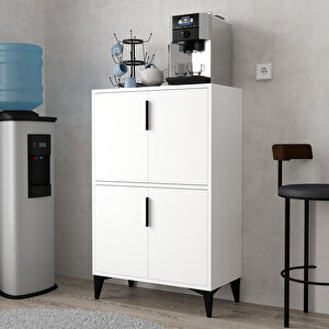 1401 Ada Çok Amaçlı Dolap , Kahve Köşesi , Kiler Dolabı , Mutfak Standı 4 Kapılı , Bölmeli , Beyaz Beyaz