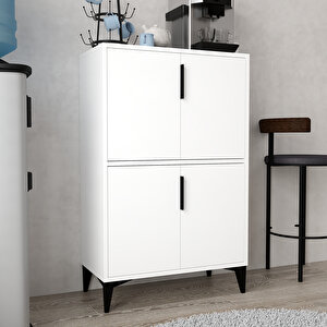 1401 Ada Çok Amaçlı Dolap , Kahve Köşesi , Kiler Dolabı , Mutfak Standı 4 Kapılı , Bölmeli , Beyaz Beyaz