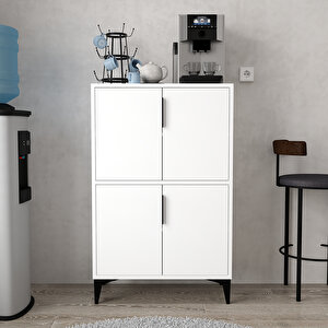 1401 Ada Çok Amaçlı Dolap , Kahve Köşesi , Kiler Dolabı , Mutfak Standı 4 Kapılı , Bölmeli , Beyaz Beyaz