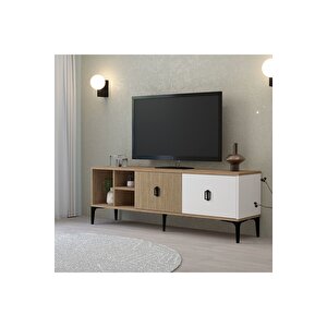 3506 Era Tv Ünitesi 150 Cm Kapaklı Raflı Sepet - Yunus - Beyaz Tv Sehpası Sepet-Yunus-Beyaz