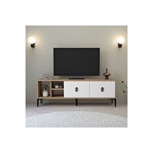 3504 Era Tv Ünitesi 150 Cm Kapaklı Raflı Sepet - Beyaz Tv Sehpası Beyaz-Sepet