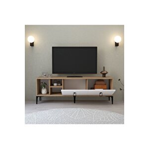 3504 Era Tv Ünitesi 150 Cm Kapaklı Raflı Sepet - Beyaz Tv Sehpası Beyaz-Sepet