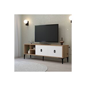 3504 Era Tv Ünitesi 150 Cm Kapaklı Raflı Sepet - Beyaz Tv Sehpası Beyaz-Sepet