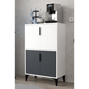 1402 Ada Çok Amaçlı Dolap , Kahve Köşesi , Kiler Dolabı , Mutfak Standı 4 Kapılı , Antrasit Beyaz Antrasit Beyaz