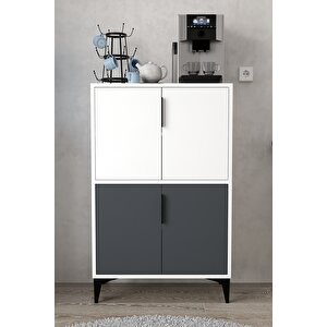 1402 Ada Çok Amaçlı Dolap , Kahve Köşesi , Kiler Dolabı , Mutfak Standı 4 Kapılı , Antrasit Beyaz Antrasit Beyaz