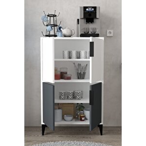 1402 Ada Çok Amaçlı Dolap , Kahve Köşesi , Kiler Dolabı , Mutfak Standı 4 Kapılı , Antrasit Beyaz Antrasit Beyaz