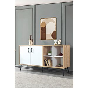 4611 Şile Metal Ayaklı Metal Kulplu 160 Cm Konsol - Yemek Odası Beyaz - Safir Beyaz-Safir