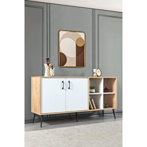 4611 Şile Metal Ayaklı Metal Kulplu 160 Cm Konsol - Yemek Odası Beyaz - Safir Beyaz-Safir