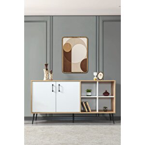 4611 Şile Metal Ayaklı Metal Kulplu 160 Cm Konsol - Yemek Odası Beyaz - Safir Beyaz-Safir