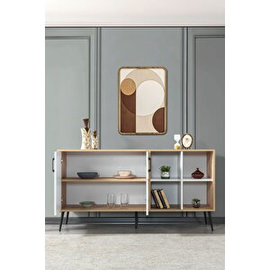 4611 Şile Metal Ayaklı Metal Kulplu 160 Cm Konsol - Yemek Odası Beyaz - Safir