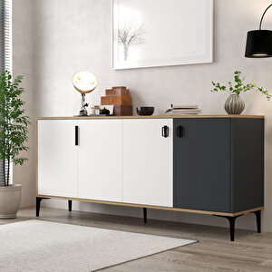 4002 Neva Konsol 180 Cm Sepet - Beyaz - Antrasit Tv Ünitesi - Yemek Odası - Kahve Köşesi Beyaz-Antrasit-Sepet Çok Renkli