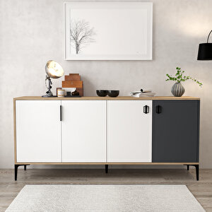 4002 Neva Konsol 180 Cm Sepet - Beyaz - Antrasit Tv Ünitesi - Yemek Odası - Kahve Köşesi Beyaz-Antrasit-Sepet Çok Renkli