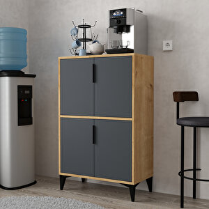 1403 Ada Çok Amaçlı Dolap , Kahve Köşesi , Kiler Dolabı , Mutfak Standı 4 Kapılı , Safir Antrasit Antrasit-Safirmeşe