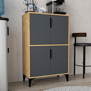 1403 Ada Çok Amaçlı Dolap , Kahve Köşesi , Kiler Dolabı , Mutfak Standı 4 Kapılı , Safir Antrasit Antrasit-Safirmeşe