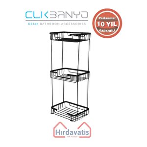 Paslanmaz Pirinç Taci Üçlü Süngerlik 22x15cm Sabunluk Şampuanlık Ve Köşe Süngerlik Mat Siyah