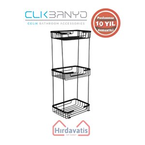 Paslanmaz Pirinç Taci Üçlü Süngerlik 22x15cm Sabunluk Şampuanlık Ve Köşe Süngerlik Mat Siyah