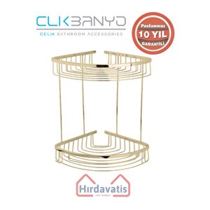 Paslanmaz Pirinç Destina Krom İkili 22x22cm Sabunluk Şampuanlık Ve Köşe Süngerlik Altın Sarı Gold