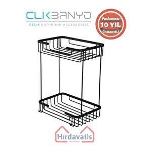 Paslanmaz Pirinç Taci İkili Süngerlik 22x15cm Sabunluk Şampuanlık Ve Köşe Süngerlik Mat Siyah