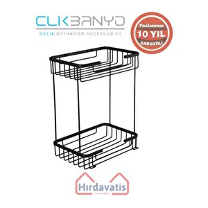 Paslanmaz Pirinç Taci İkili Süngerlik 22x15cm Sabunluk Şampuanlık Ve Köşe Süngerlik Mat Siyah