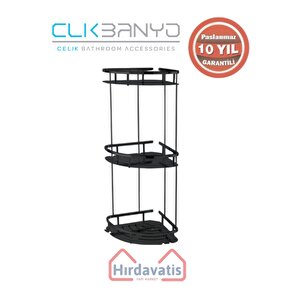 Paslanmaz Pirinç Marin Üçlü 19x19cm Sabunluk Şampuanlık Ve Köşe Süngerlik Mat Siyah