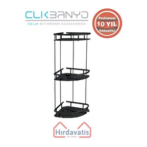 Paslanmaz Pirinç Marin Üçlü 19x19cm Sabunluk Şampuanlık Ve Köşe Süngerlik Mat Siyah
