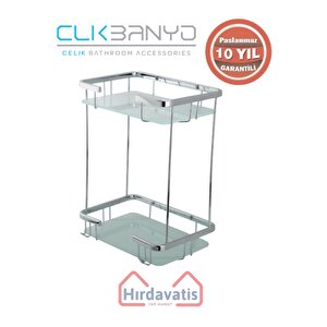 Paslanmaz Pirinç Taci Camlı İkili 22x15cm Sabunluk Şampuanlık Ve Köşe Süngerlik