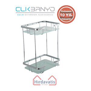 Paslanmaz Pirinç Taci Camlı İkili 22x15cm Sabunluk Şampuanlık Ve Köşe Süngerlik