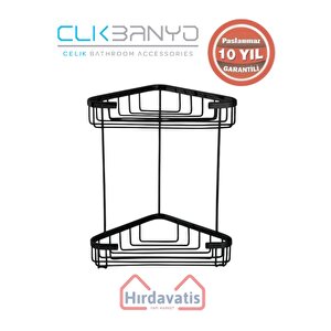 Paslanmaz Pirinç Efe İkili 18x18cm Sabunluk Şampuanlık Ve Köşe Süngerlik Mat Siyah