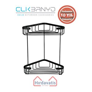 Paslanmaz Pirinç Efe İkili 18x18cm Sabunluk Şampuanlık Ve Köşe Süngerlik Mat Siyah