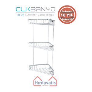 Paslanmaz Pirinç Efe Üçlü 18x18cm Sabunluk Şampuanlık Ve Köşe Süngerlik